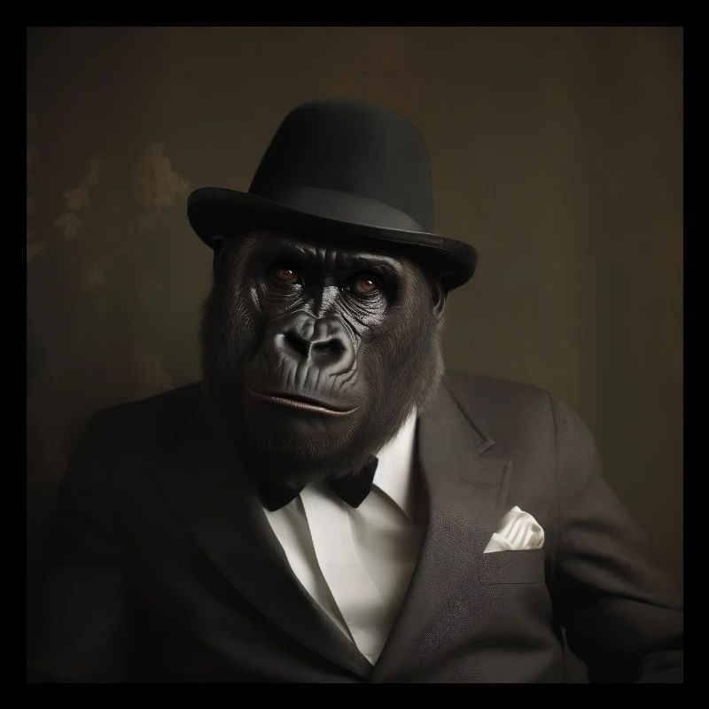 Gorilla in suit with hat