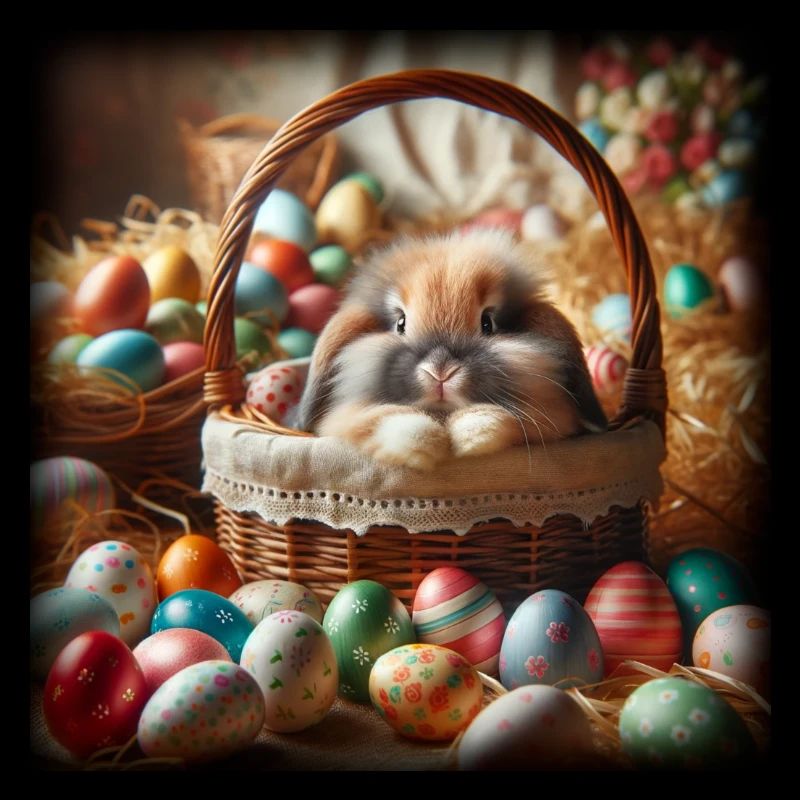 A cute bunny in a basket