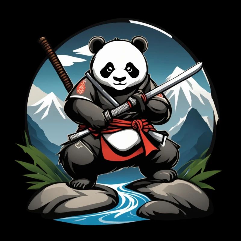 Panda Samouraï dans les Montagnes