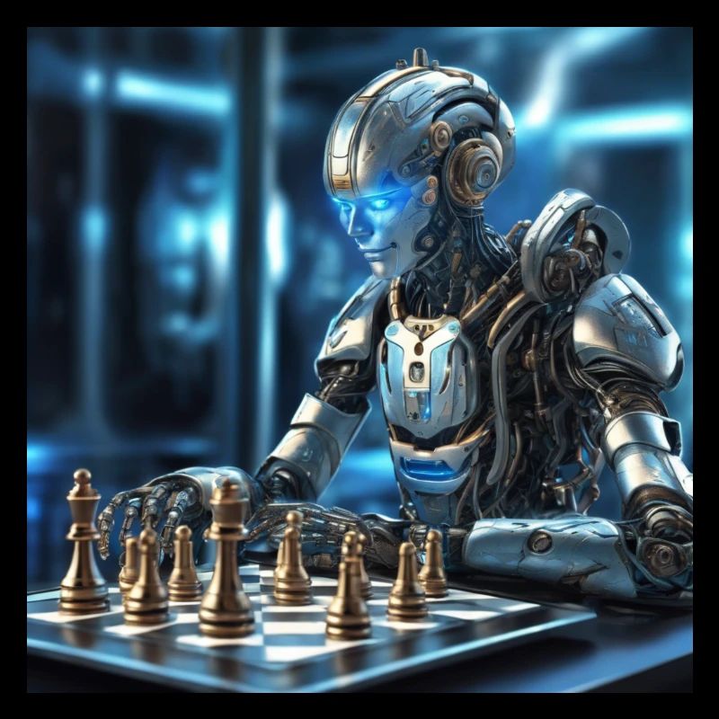 chess game, robot, chessboard, galaxy