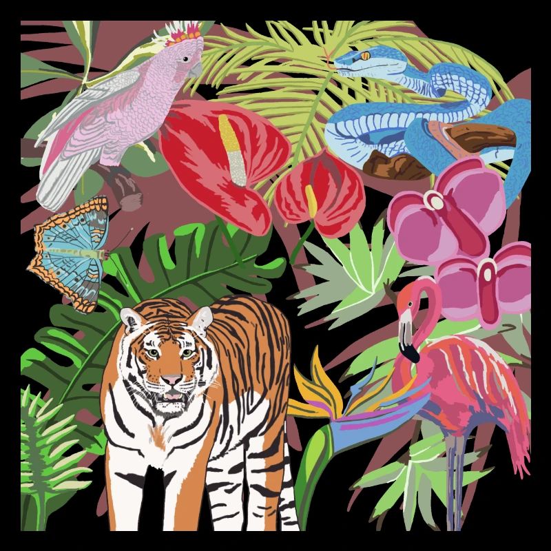 Dschungelbild Tiger und Vögel