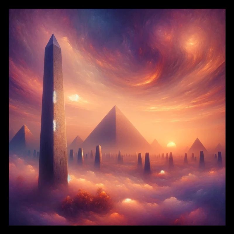 Obelisk vor einer Pyramide