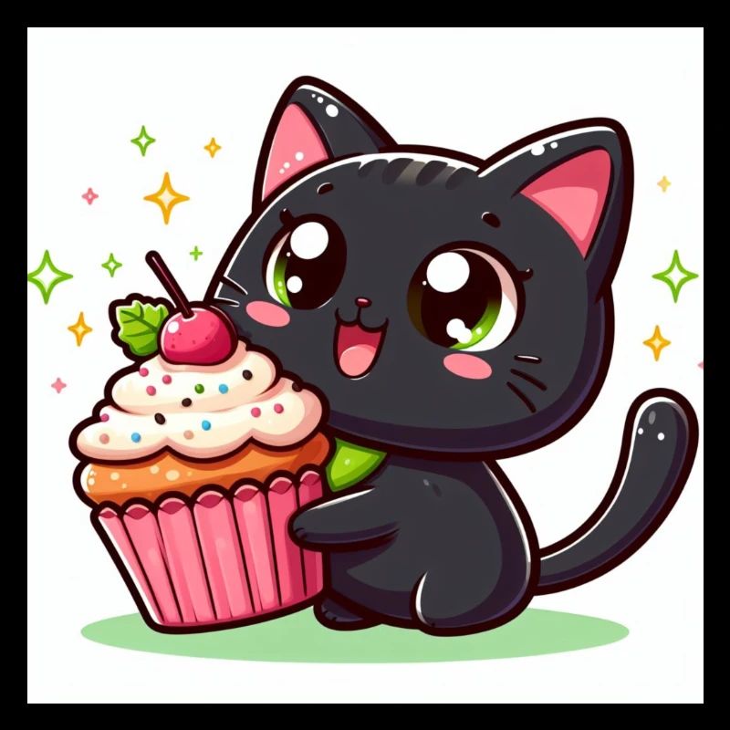 Sweet Kitty Schwarz mit grossem Cupcake rosa
