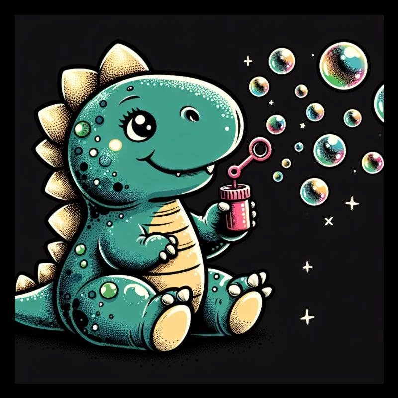 Dino with soap bubbles in space