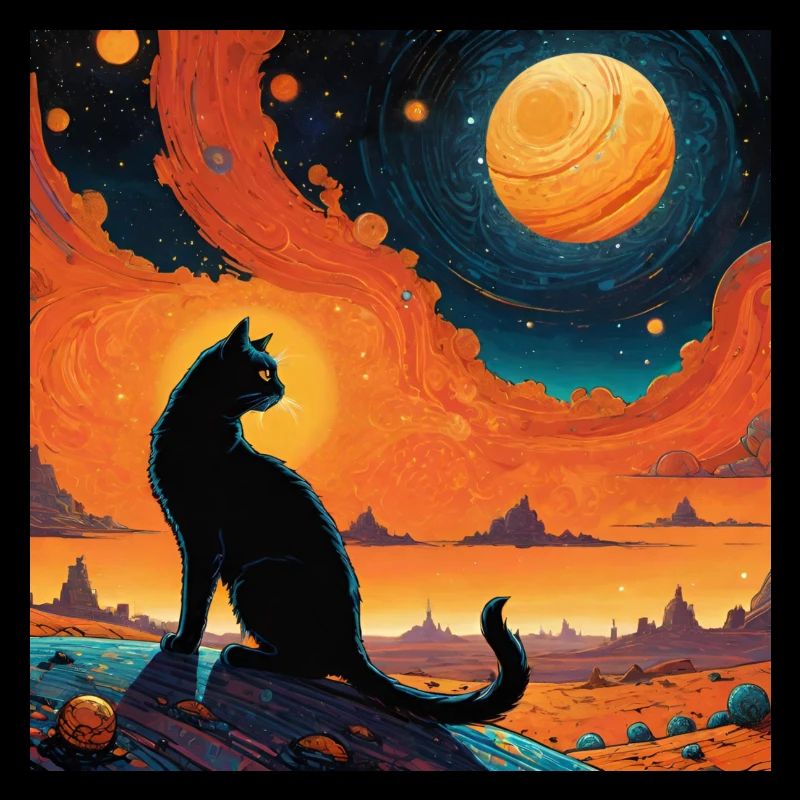 Schwarze Katze sitzend Illustration