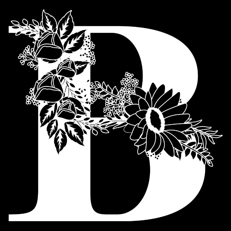 Letter b floral black and white