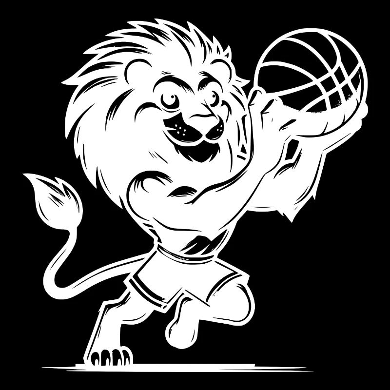 Clever lion with basketball while shooting basket