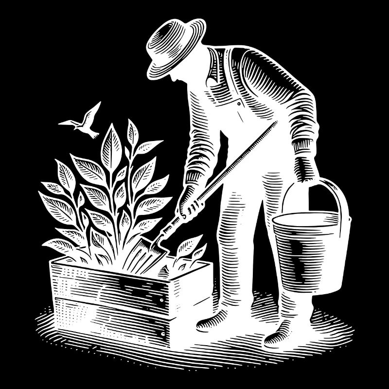 Gärtner bei Gartenarbeit im Hochbeet