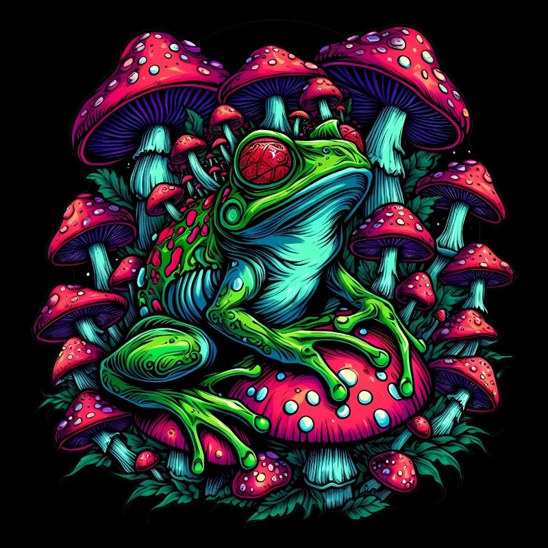 Grenouille psychédélique aux champignons