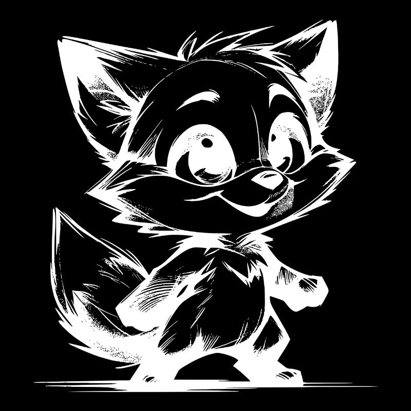 Cute Baby Kids Fox Pencil Sketch