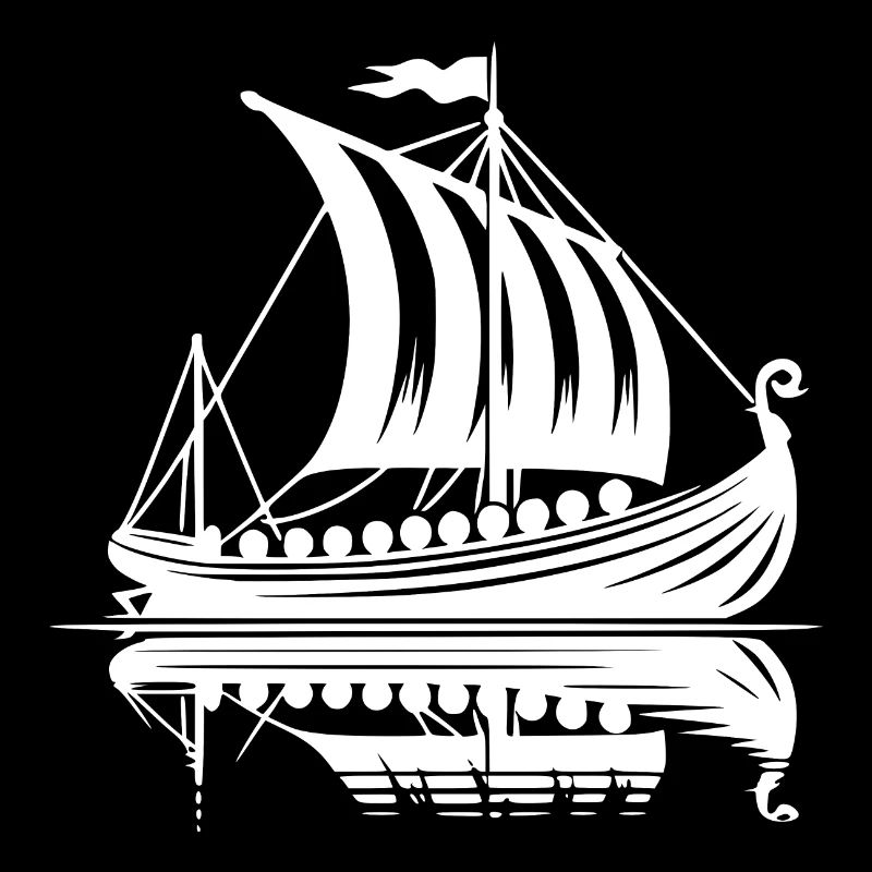 Großes Wikinger Drachenboot mit Segel