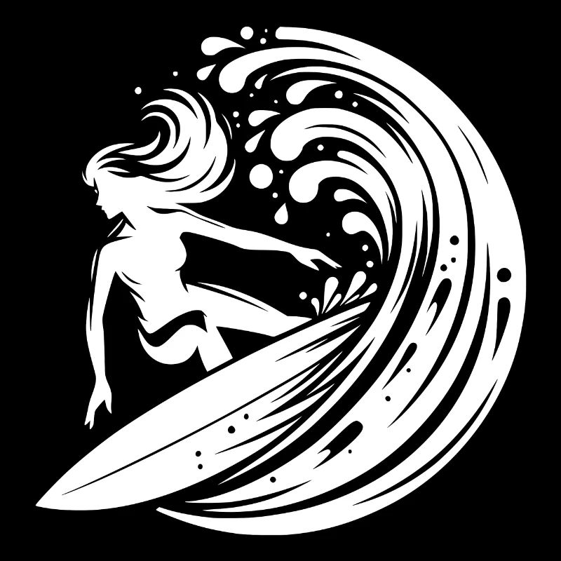 Pretty surfer surfing in big wave
