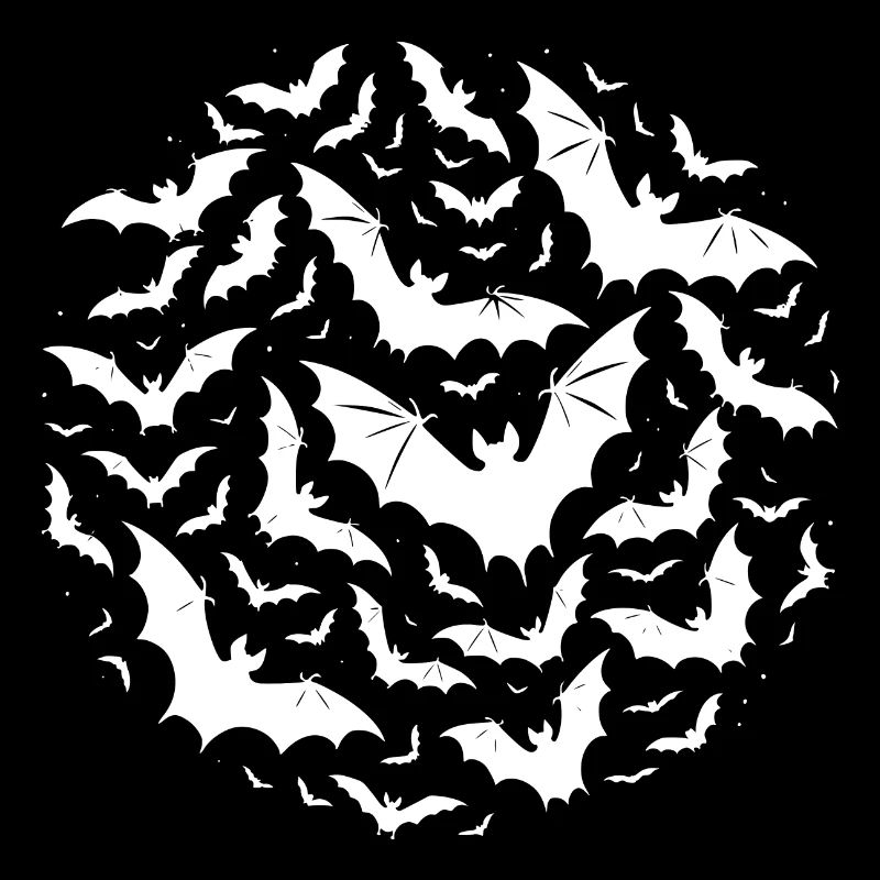 Many bats fly in a swarm