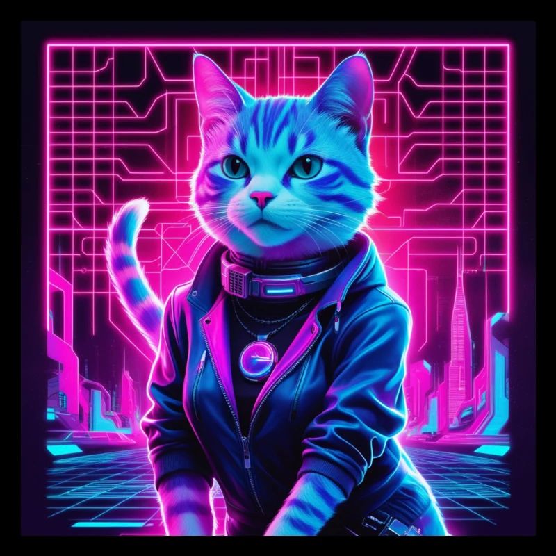 Retro Wave Katze - Cyberpunk Feline Vibes