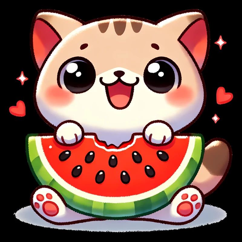 chat mignon mangeant de l’eaumelo, amour des chats kawaii