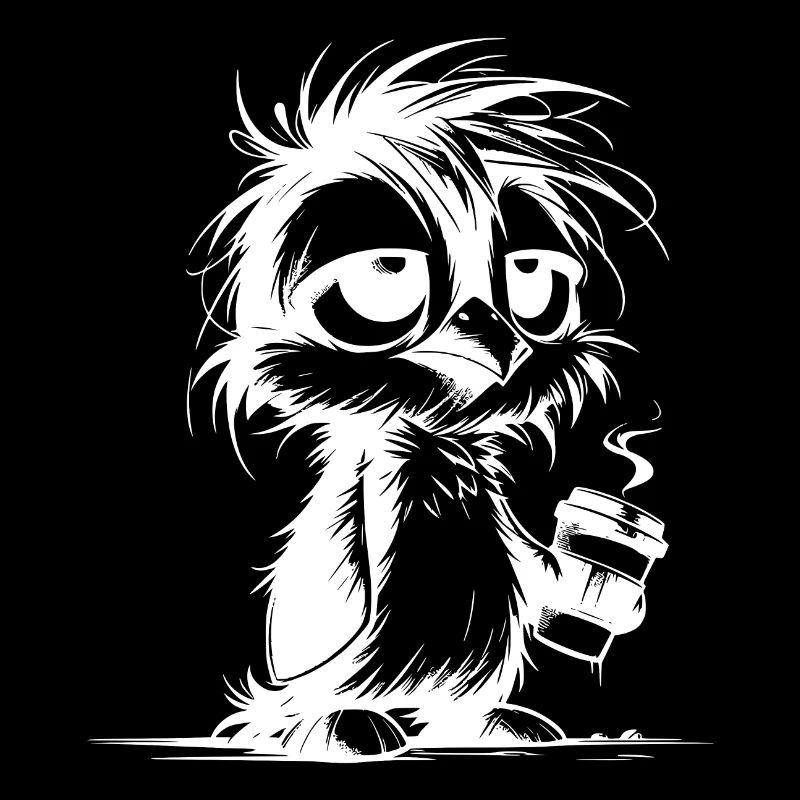 Really tired penguin not rested with coffee