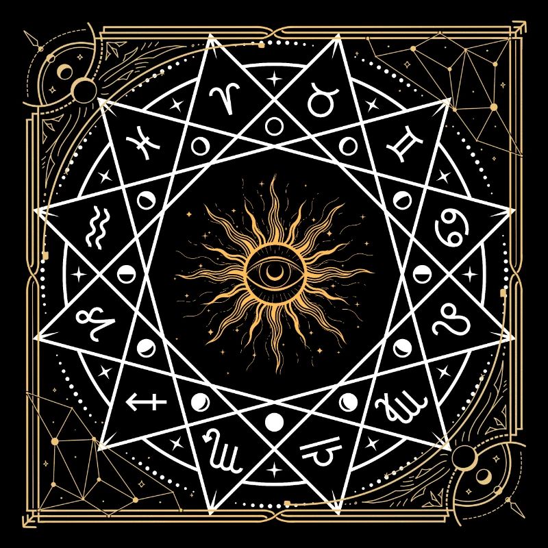 Roue du zodiaque soleil doré