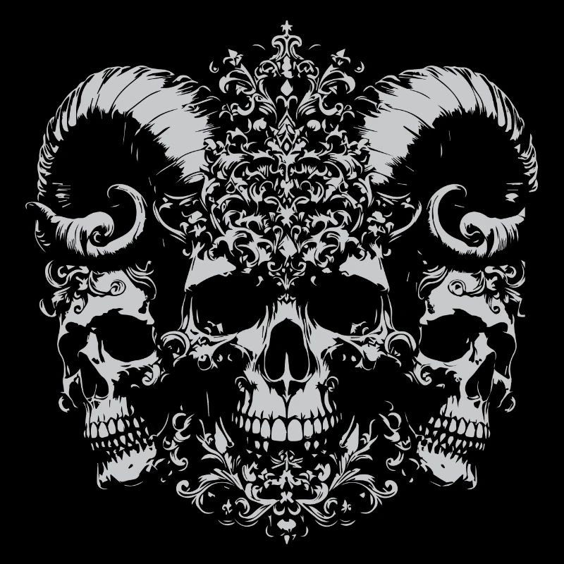 crâne avec cornes design baroque