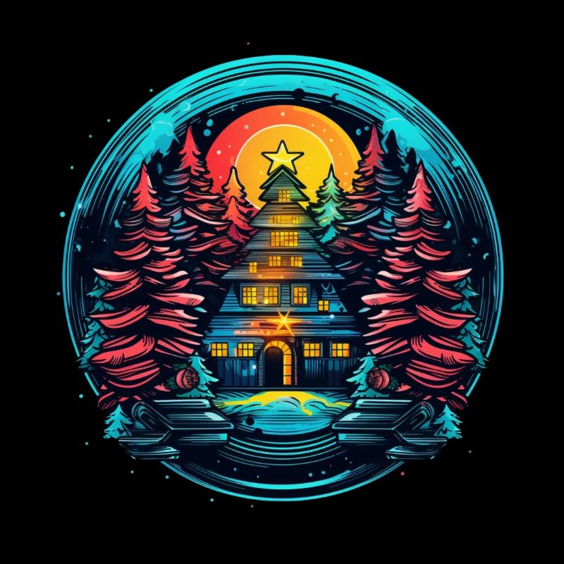 Maison de Noël Rétro dans la Forêt d’Hiver