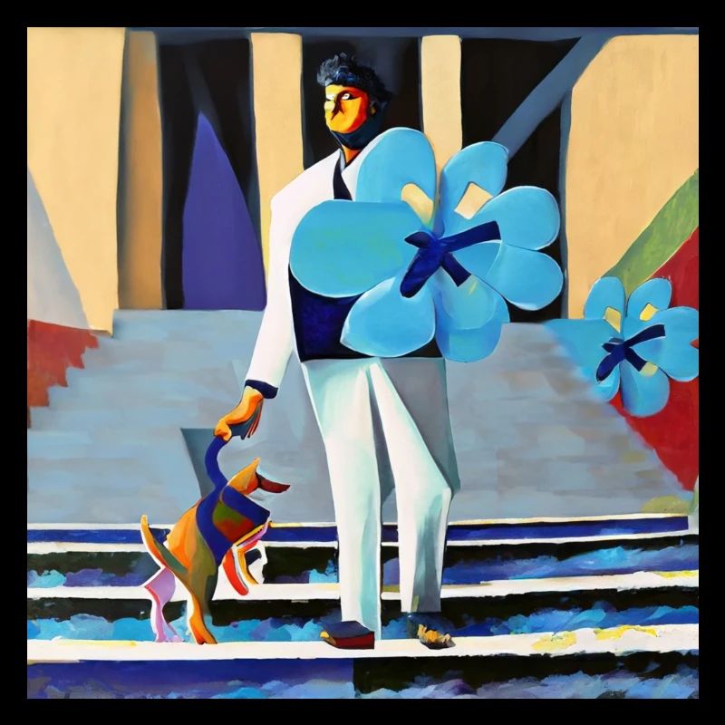 Mit einer blauen Blume