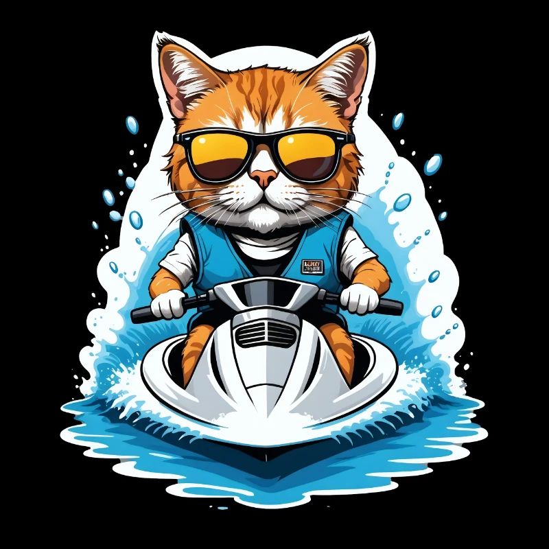 Cat Jet Ski Chat Drôle Drôle Cadeau