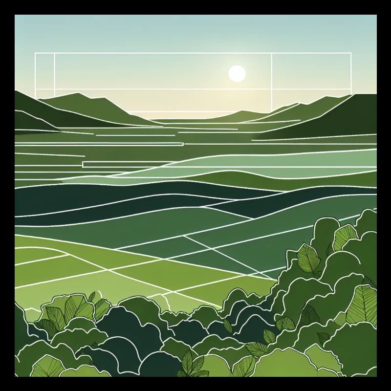Lignes épurées représentant des plaines luxuriantes