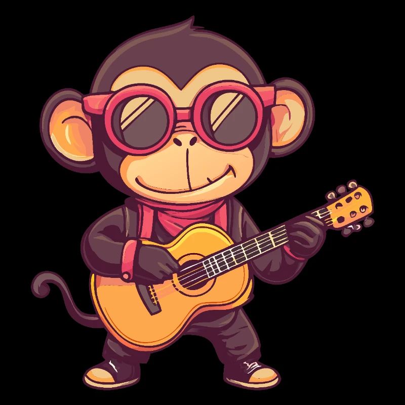 Singe avec contrebassiste guitare