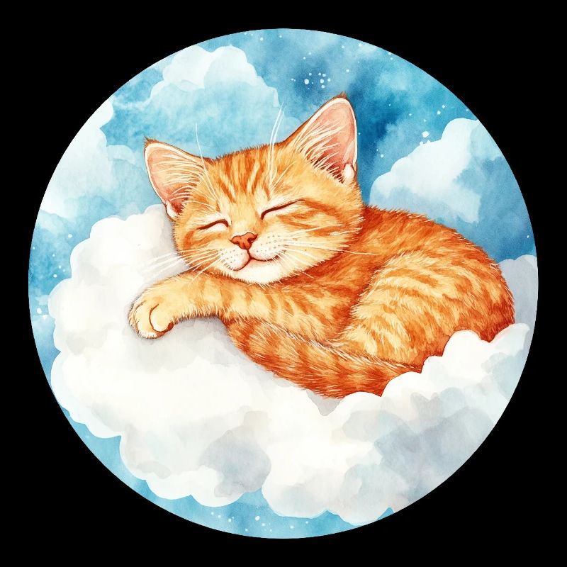 Ginger Cat Sleeping On A Cloud
