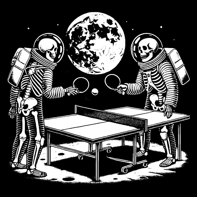 skeleton astronauts play table tennis