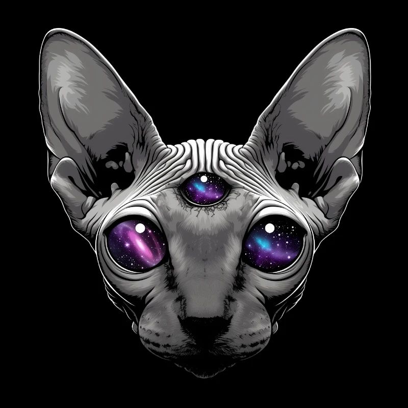 eine Sphinxkatze mit großen, tiefschwarzen Augen
