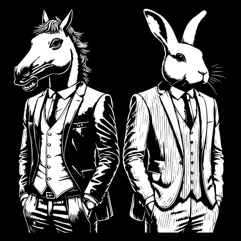 Lapin et cheval en costume