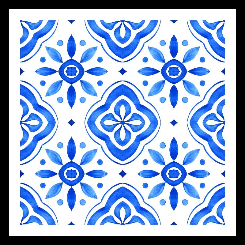 Blue Mediterranean Tile Watercolour Pattern