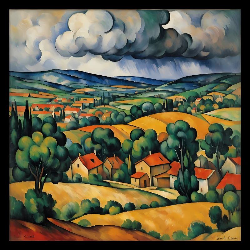 Paintings, rural idyll, clouds with rain