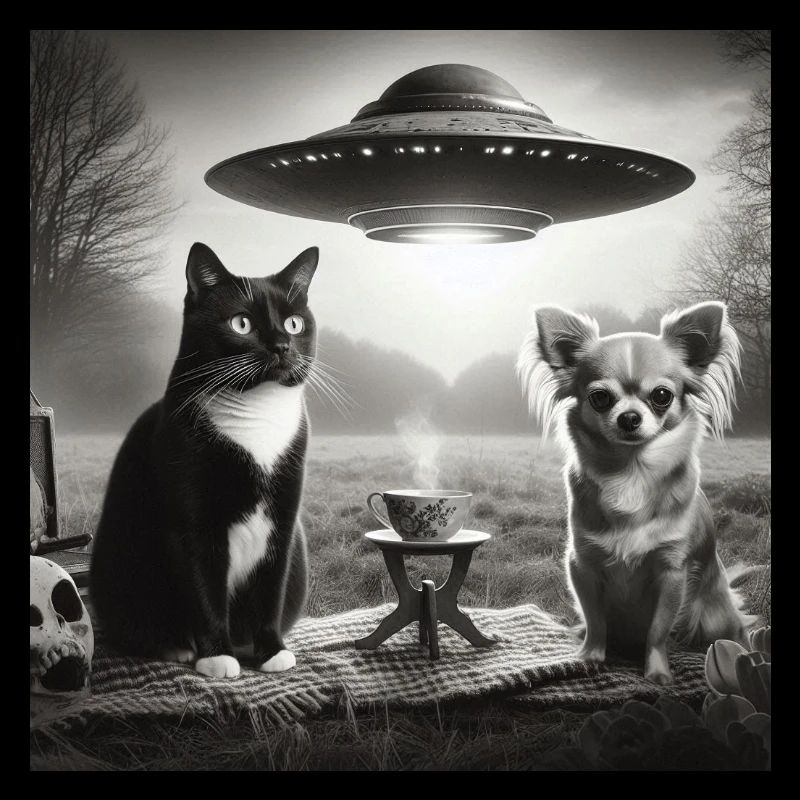 Chihuahua und UFO-Katze