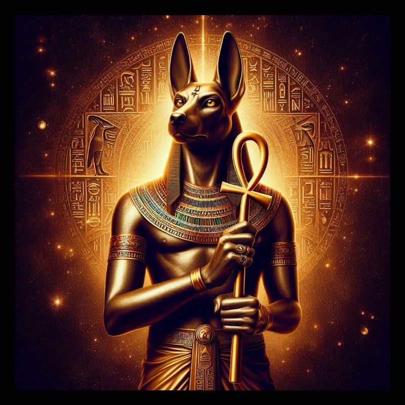 Dieu égyptien Anubis avec croix Ankh