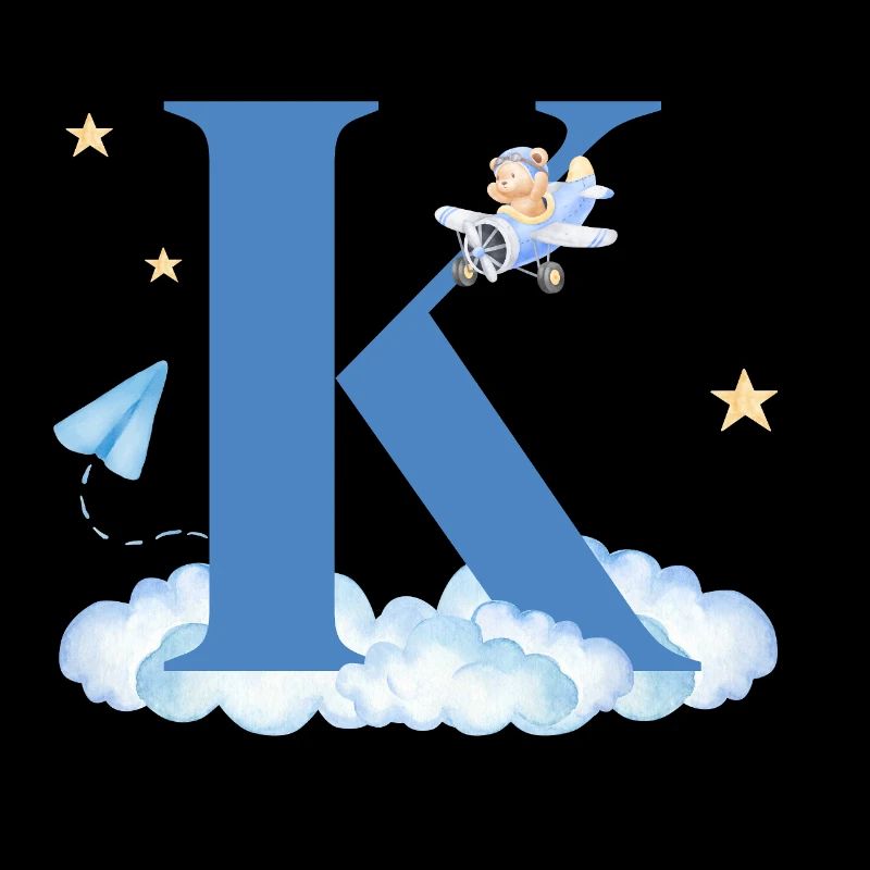 Letter k blue clouds airplane child