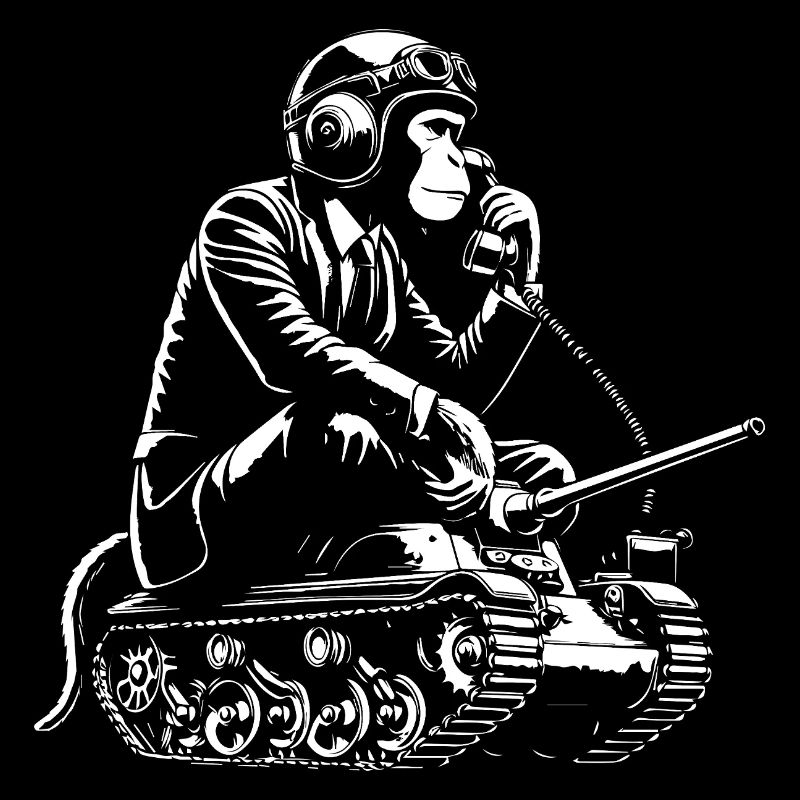 Drôle de singe chevauchant le char d’assaut