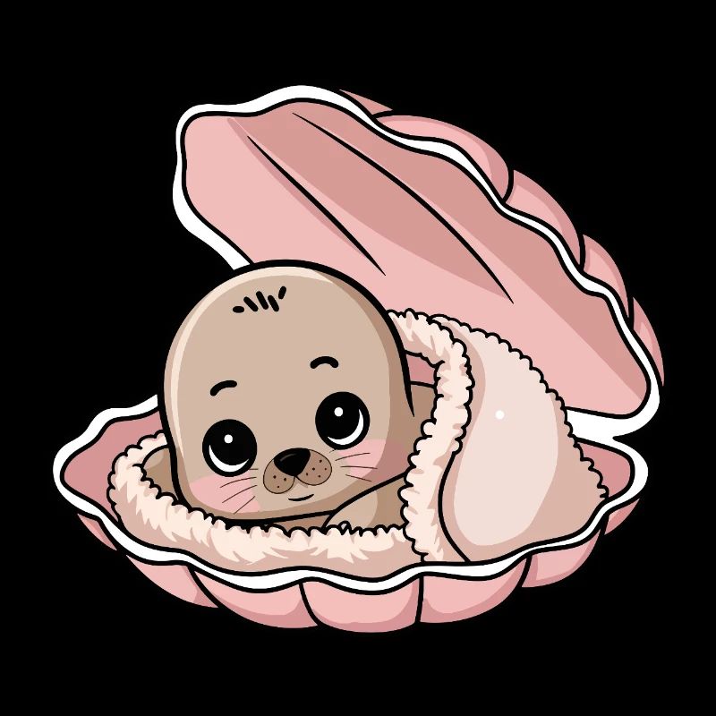 Bébé phoque douillet dans un coquillage rose