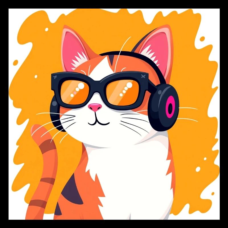 Katze mit Kopfhörer und Sonnenbrille
