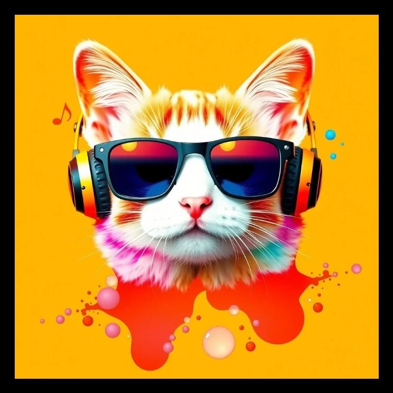 Chat cool avec lunettes de soleil et écouteurs