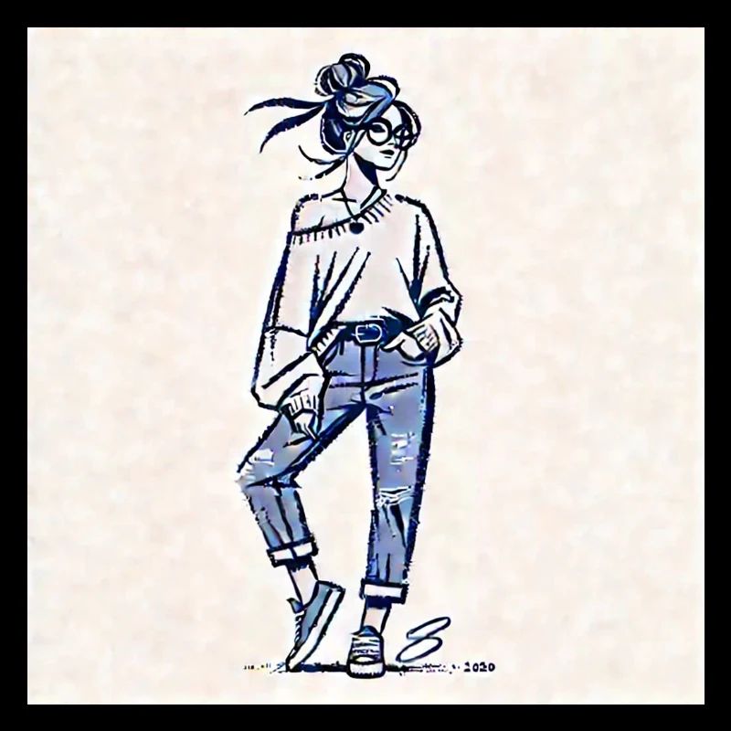 Fille cool en pull oversize et jean déchiré