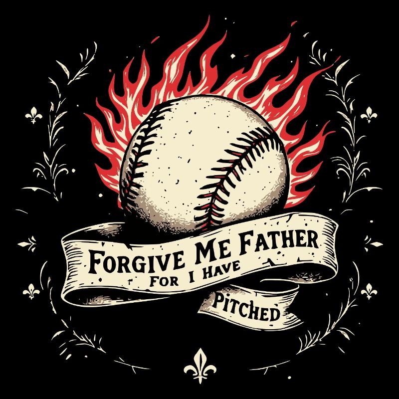 Pardonne-moi Père Baseball Pitcher Flame Design