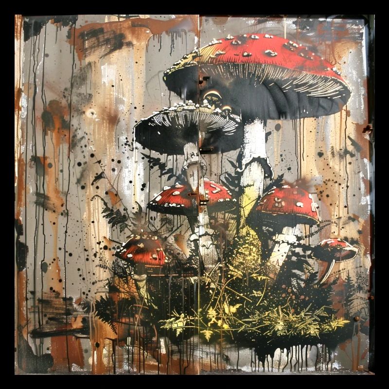 Graffiti, Toadstools, Mushrooms, Rust, Metal, Street Art