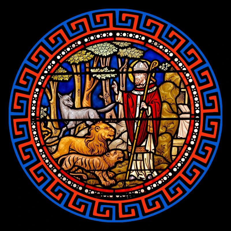 vitrail avec des animaux