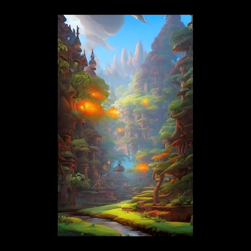 Exotic, abstract nature civilization scene