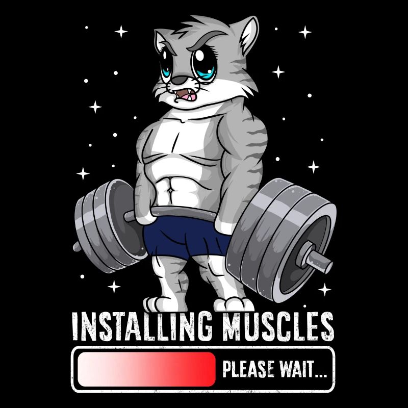 Cat Installing Muscles Weightlifting