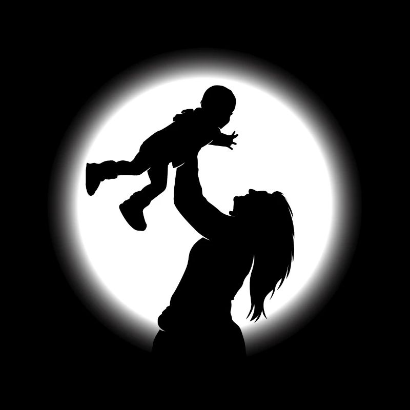 Glückliche Mutter und Sohn mit Mond Hintergrund