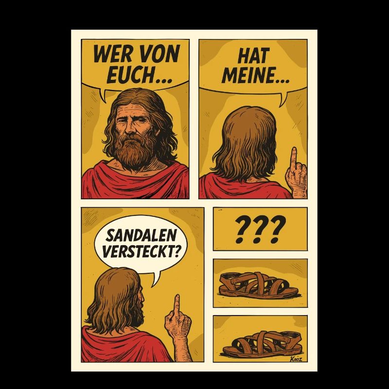 Comic Jesus is looking for sandals