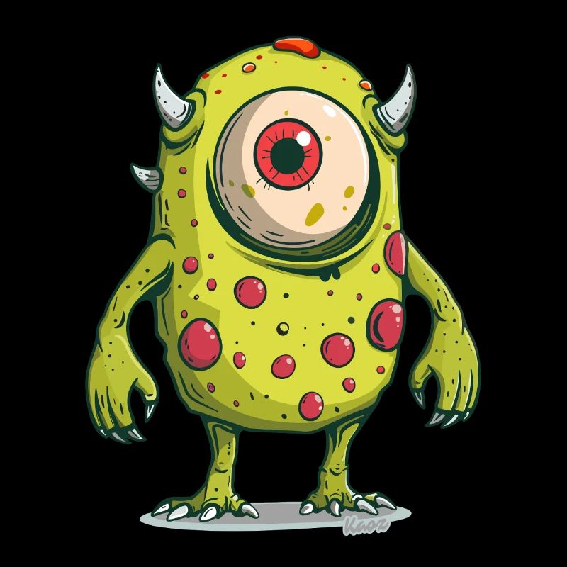 Monstre borgne vert avec des cornes et des taches