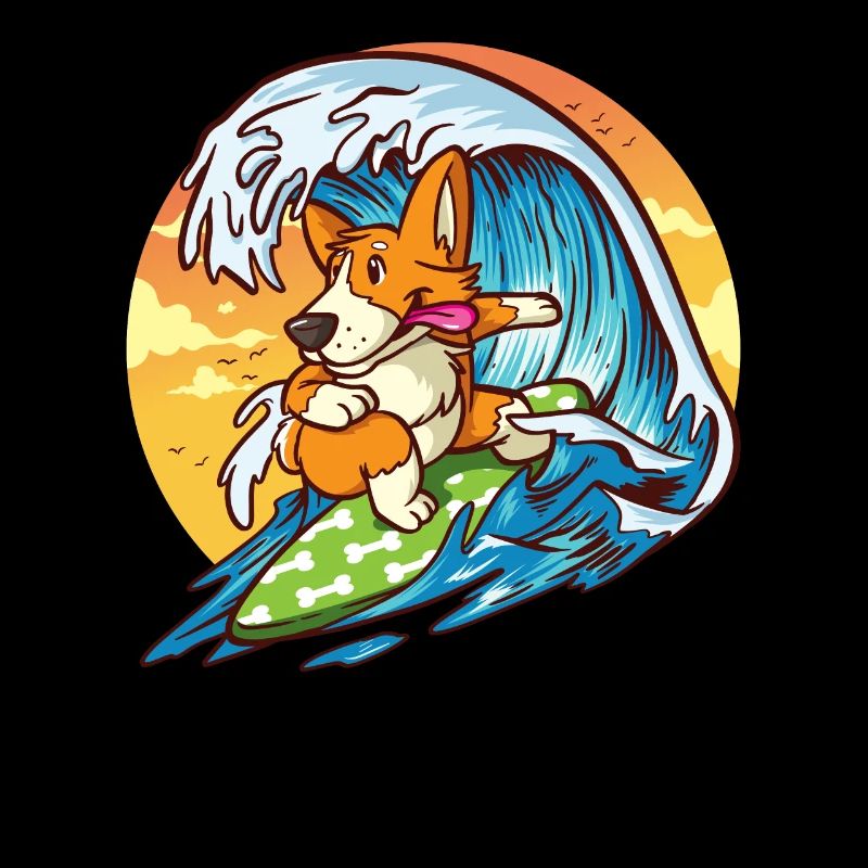 Surf Corgi - Funny Cute Hawaiian Dog Surfer